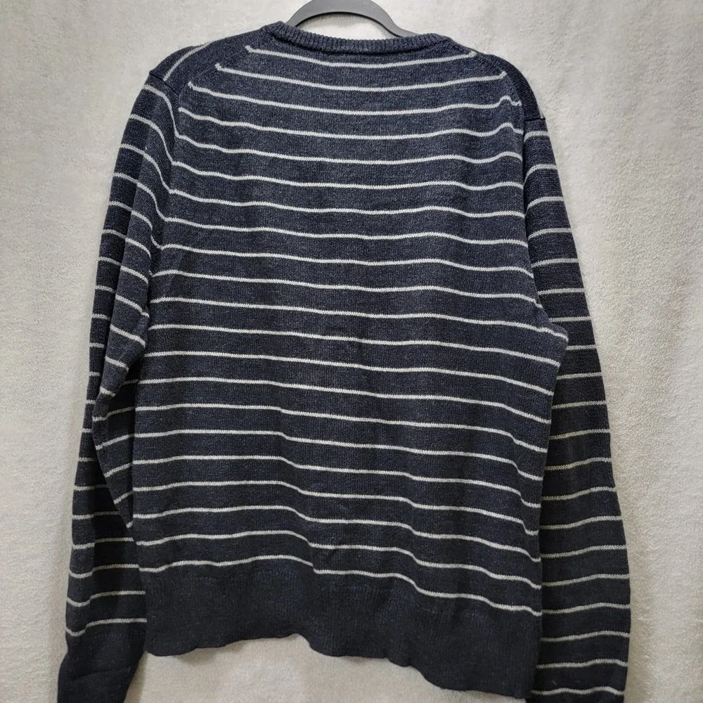 J. Crew Men's Large‎ Wool Blend Long Sleeve Striped Crewneck Blue Sweater Preppy